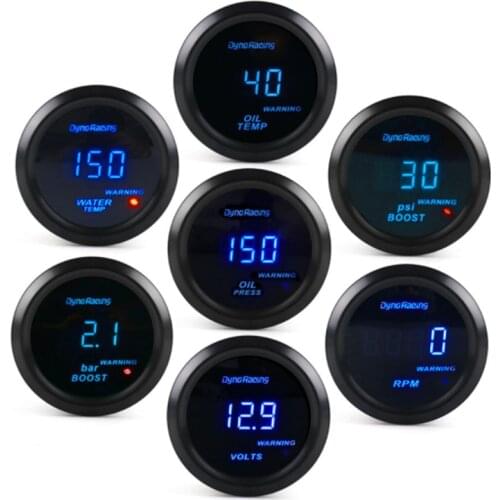 Dynoracing Water Temp Oil Temp Oil 2"52mm Car Digital Turbo Boost Gauge PSI BAR Pressure Gauge Voltmeter EGT Tachometer RPM