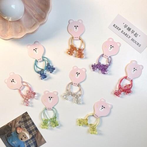 2 Pcs/Set Children Cute Colors Shiny Cartoon Bear Elastic Hair Bands Girls Sweet Scrunchies Rubber Bands Kids Hair Accessories