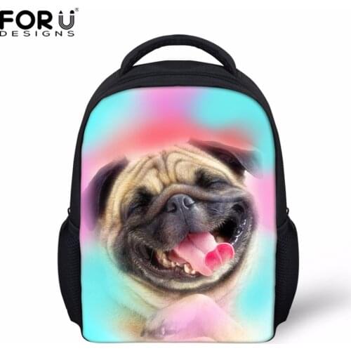 FORUDESIGNS Pug Dog Pattern Kids Daypacks Baby Student Kindergarten Backpack Cute Children School Small Rucksack For Girls
