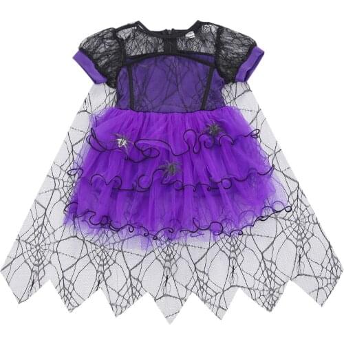 Infant Kids Baby Girls Short Sleeve Spider Pattern Mesh Dress Toddler Fashion Halloween Party Lace Dresses