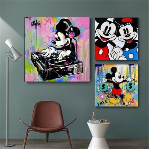 Disney Mickey Mouse Canvas Paintings Posters and Mickey Minnie Mouse Prints Wall Art Pictures for Living Room Home Decoration