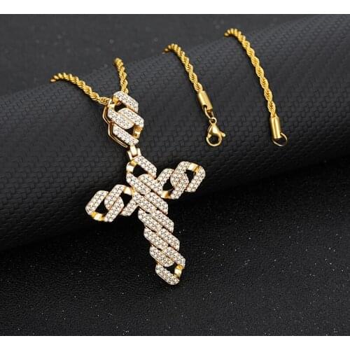 Hip Hop Cuban Chain Cross Pendant Necklace Men Micro Pave AAAA+ Cubic Zirconia Egyptian Style Necklaces Jewelry