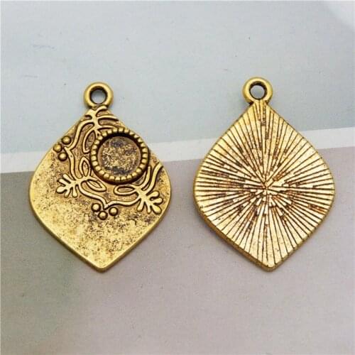 Julie Wang 10PCS Leaves Charms Fit Inner 6mm Cabochon Antique Gold Color Zinc Alloy Pendants Bracelet Jewelry Making Accessory