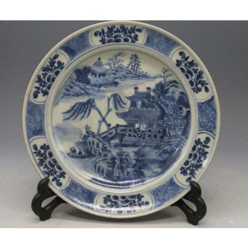 China antique Porcelain Blue and white Hand-painted Landscape plate