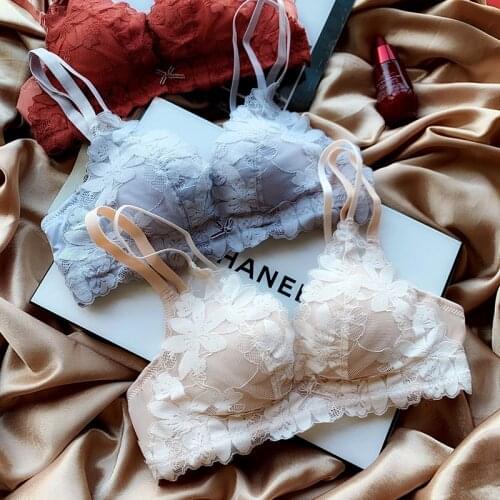 Floral lace thicken push up bra set deep-v cotton brassiere transparent panties Comfortable Lingerie Sets fashion intimates