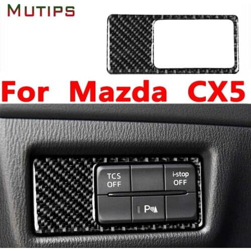 Mutips Car Headlight Switch Panel Frame Trim Cover Carbon Fiber Sticker Decoration Auto For Mazda CX-5 CX5 CX 5 2017 2018 LHD