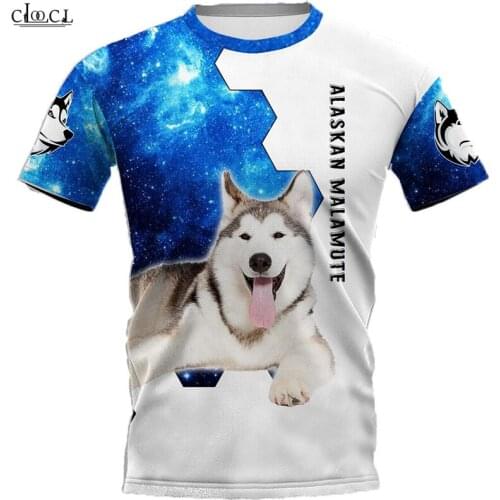 CLOOCL Alaskan Malamute Dog Blue Mens Fashion T-shirt 3D Printed Harajuku Style Clothing Pet Dogs Short Sleeve Tee Tops