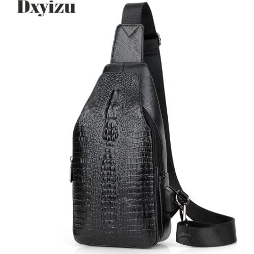 2020 New PU Sling Shoulder Bags for Men Fashion Chest Pack Casual Alligator Pattern Crossbody Messenger Shoulder Chest Bag