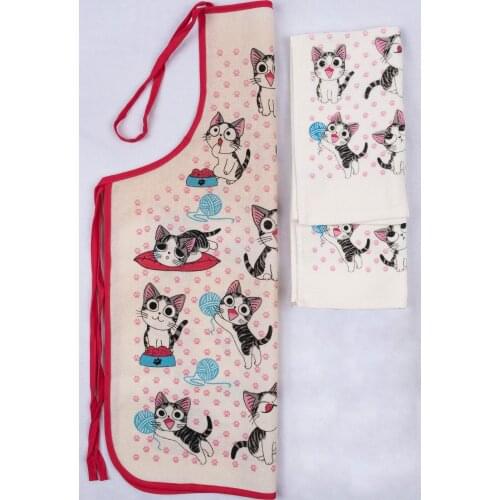 Cat Kitchen Apron Set, 1 Piece Apron 2 Piece Towel Waterproof 100% Cotton Production