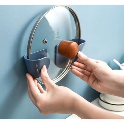 2PCS Wall-Mounted Pot Lid Holders Punching Free Pot Lid Rack Self Adhesive Pan Lid Organizer