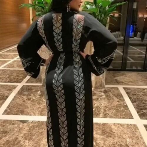 2021 New Dubai Abayas For Women Elegant Hijab Black Dress Turkey Muslim Red Caftan Marocain Dimonds Kimono Islamic Clothing