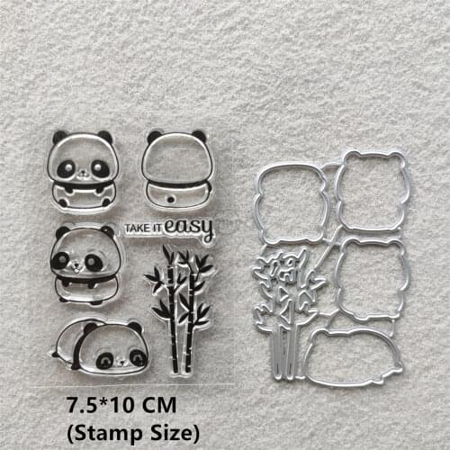 2021 New Panda Bamboo Clear Stamps and Metal Cutting Dies DIY Scrapbooking Embossing Album Seal Template Punch Stencils