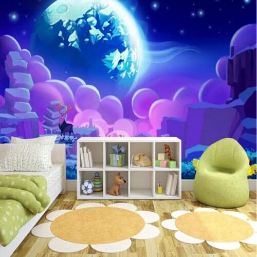 Custom Wallpaper Murals Fantasy Elk Night Landscape Cartoon forest Wallpaper for Home Living Room Wall Decor Unusual Wall Art