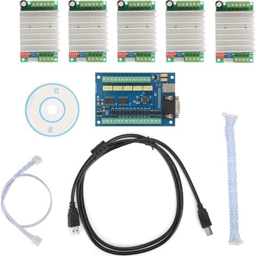 1 pcs MACH3 Green 5 Axis USB Interface Board CNC Motion Control Card + 5pcs TB6600 4.5A Single-Axis Stepper Motor Driver board