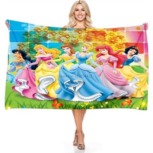 Disney Princess 3d Pattern Beach Towel Women Girls Cartoon Character Microfiber Bath Towels Sports Absorbent Quick Drying Towels
