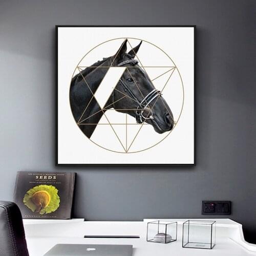 Nordic Style Horses With Geometric Cutting Canvas Poster Print Unique Wall Art Pictures For Living Room Bedroom Studio Aisle