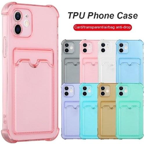 Transparent Shockproof Phone Case for iPhone 11 12 13 Pro Max X XS Max XR SE 2020 7 8 Plus Card Slots Holder Soft TPU Back Cover
