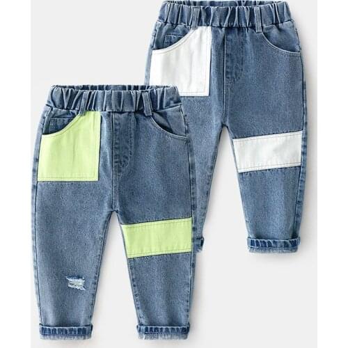 New Children Boys Ripped Hole Casual Jeans Fashion mixed colors Pants Kids Loose Denim Trousers Teenage For Baby Boy Girl 90-130