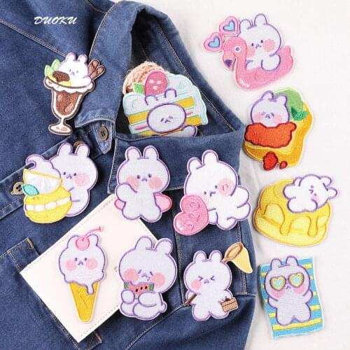 Self Adhesive Cute Animal Rabbit Cake Embroidery Patches for Clothing No Ironing Paste on Kids Clothes Sticker Stripes Sewing