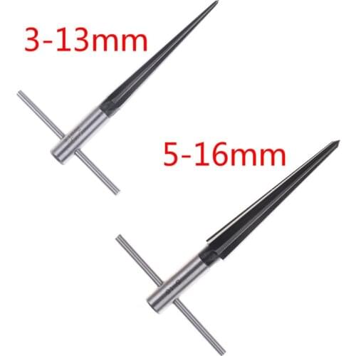 3-13mm 5-16mm Bridge Pin Hole Hand Held Reamer T Handle Tapered 6 Fluted Chamf Reaming Woodworker Cutting Tool Core Drill Bit