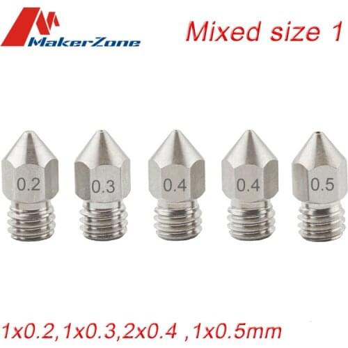 5/10 PCS MK8 Nozzle 0.2mm 0.3mm 0.4mm 0.5mm 0.6mm M6 Threaded Stainless Steel for 1.75mm Filament 3D Printer Extruder Print Head