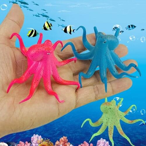 Petcloud Octopus Aquarium Ornament Fluorescent Artificial Suction Cup Fish Tank Decoration Aquario Accessories