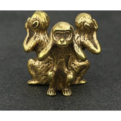 Vintage Solid Copper Three Monkeys Bronze Sculpture Home Decor Bronze Monkey Figurines Miniatures Desk Decor GQ