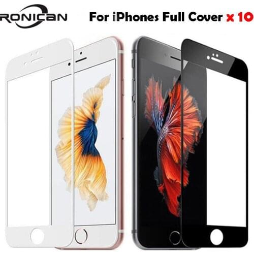 10Pcs Full Cover Tempered Glass For iPhone 7 8 Plus X XR XS 11 Pro Max Screen Protector Film For iPhone 6 6S Plus 5 5s 5C SE