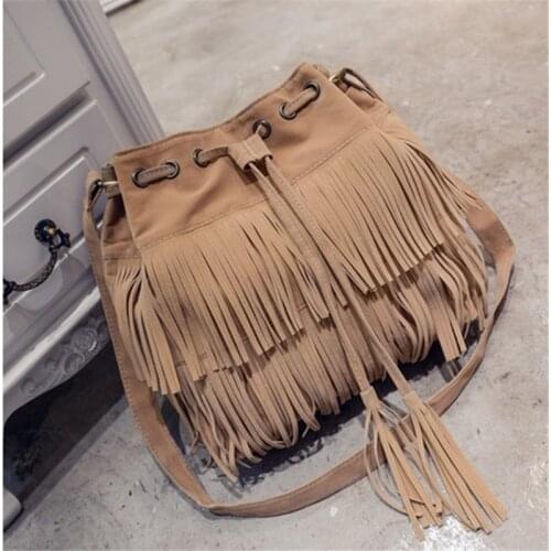 Retro Tassel Womens Bucket Shoulder Bag 2021 New Matte Solid Color Crossbody Messenger Bags for Women Luxury Design Female Bags