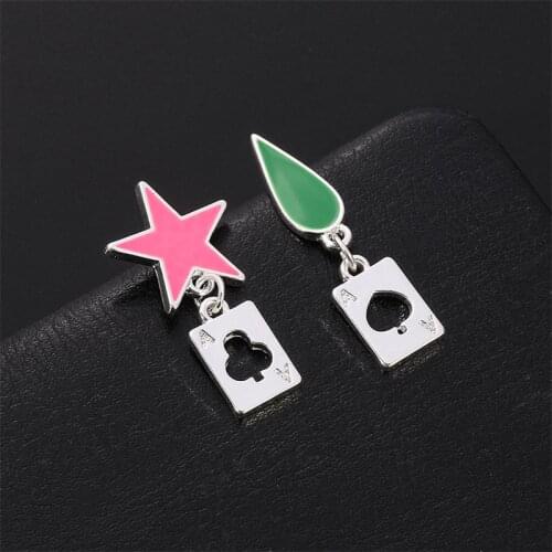 HUNTER X HUNTER Cosplay Earrings for Women Men Hisoka Stars Teardrop Poker Earring Stud Ear clip Jewelry Accessories Gift