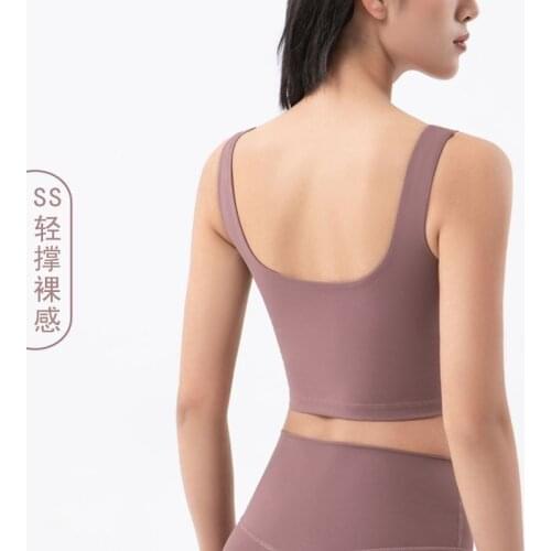 Sports Vest Women Deep U-back Push-up Yoga Bra Gym Workout Sexy Running Crop Top Tank Halter Solid Color Fitness Top