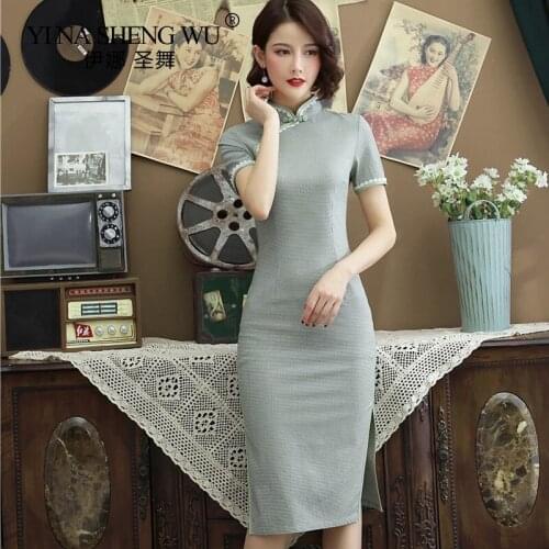 New Modern Cheongsam Women Mid-Length Lace Qipao Chinese Dress Qi Pao Party Vintage Elegant Dress High Quality Cheongsam Dress