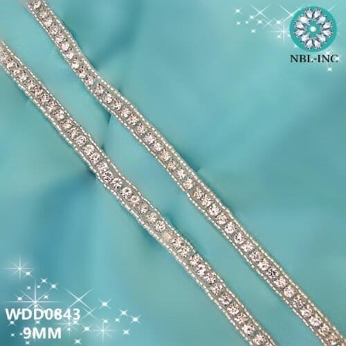 10 YARDS )Wholesale bridal hand beaded sewing crystal rhinestone applique trim iron on for wedding dresses WDD0843