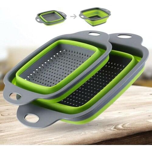 2pcs/set Fruit Silicone Colanders Kitchen Collapsible Over Sink Colander Strainer Vegetable Washing Basket Drainer Kitchen Tool