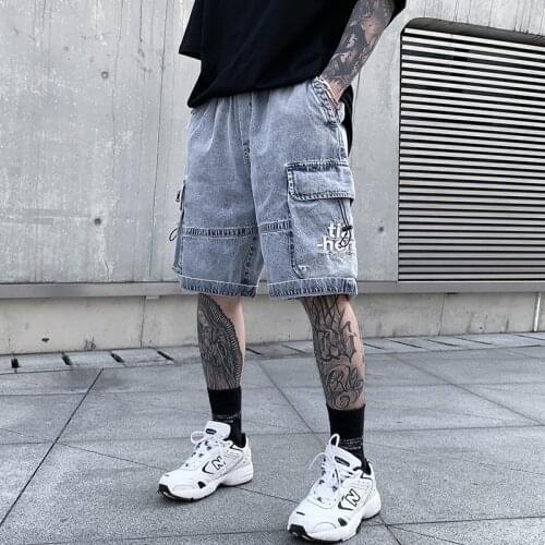 2021 Summer Jeans Shorts Mens Denim Shorts Straight Multi-pocket Baggy Cargo Trousers
