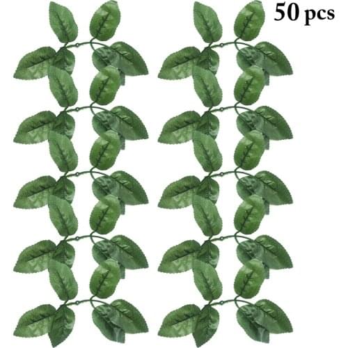 50PCS Artificial Rose Leaf Silk Cloth Fake Home Office Decorative Lifelike Faux Greenery Leaf Wedding Bouquet Home Garden Decor
