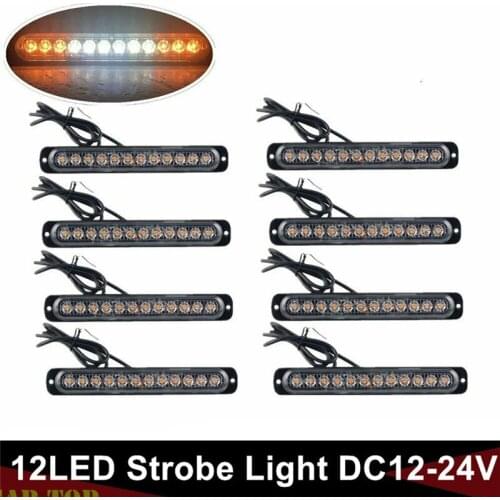 8PCS Truck Lights Van Led Turn Signal Lights 12LED Amber White Strobe Light Flash Warn Emergency LE Flashlight Trailer 12V-24V