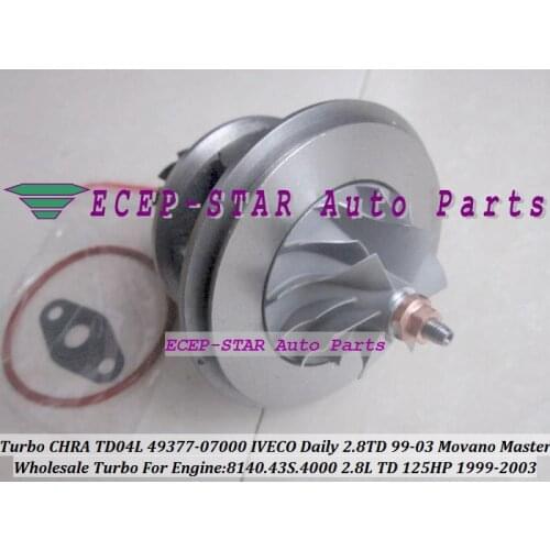 Free Ship Turbo Cartridge CHRA TD04L 49377-07000 53039880075 53039880034 For IVECO Daily 1999-2003 8140.43S.4000 2.8L TD 125HP