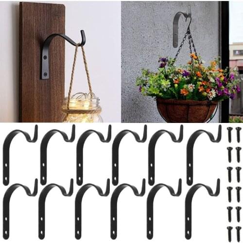 10 PCS Black Iron Wall Lamp Hook Bracket Wind Chime Garden Hanging Basket Flower Pot Lantern Flower Pot Home Retro Decoration
