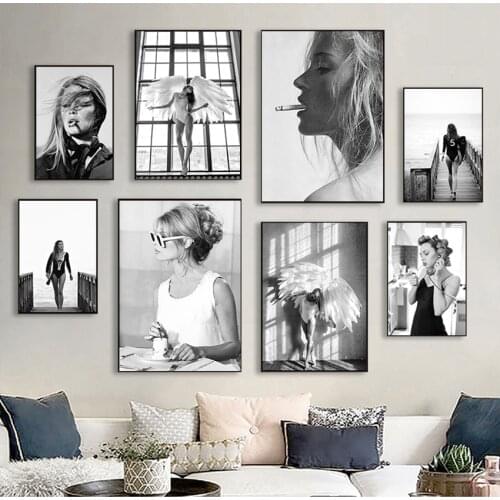 Black & White Picture Fashion Home Decor Fashion Vogue Poster Sexy Girls Canvas Print Surf Wall Art Smoking Painting