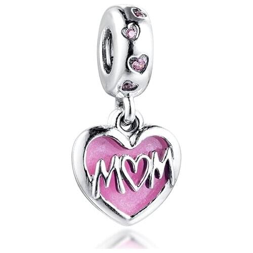 CKK Fit Original Pandora Bracelet 925 Sterling Silver Beads Mom Script Heart Dangle Charms Women DIY Jewelry Making Wholesale