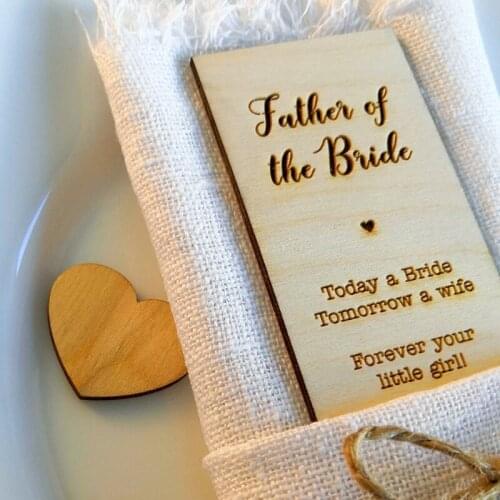 Father of the Bride Wooden Place Card,Personalize Rustic Wedding Decor,Wedding Gifts For Guests,Wedding Decor, Napkin Rings