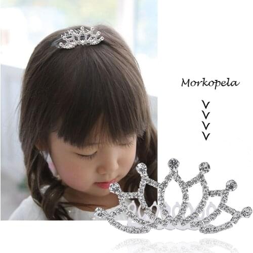 Morkopela Flower Girls Small Tiara Clear Crystal Wedding Hair Comb Crown Tiaras Fashion Rhinestone Children Hair Accessories
