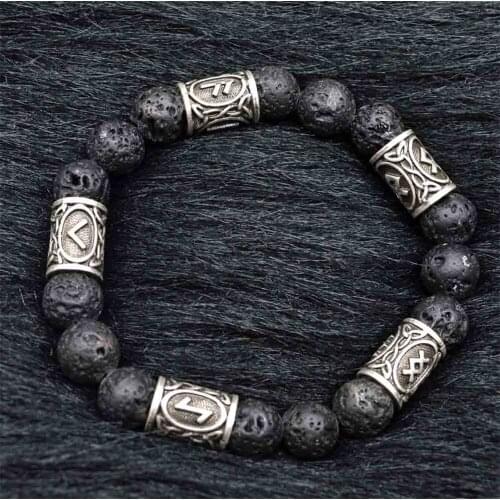 Dropshipping Viking Runes Jewelry Vintage Amulet Lava Stone Bracelet For Men Women Accessories Runas Vikingas Bangle