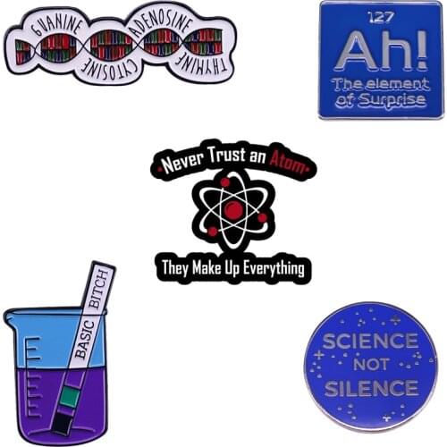 Science theme enamel pin art aesthetic design brooch atom DNA double helix biology genetics scientists nerd great collection