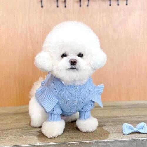 Beautiful Dog Sweater Pet Open Button Sweater Teddy Bichon Autumn and Winter Clothes Solid Color Clothes Puppy Warm Clothes