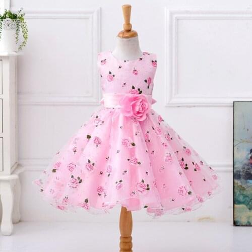 Summer Lovely Flower Bow Bowknot Pink Ball Gown Princess Girls Kids Birthday Wedding Dress Tutu Costume Prom Party 3 4 5 6 7 y