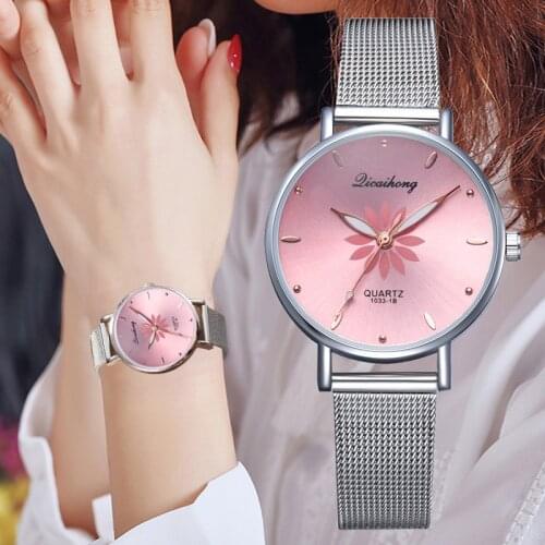 Milanese Fashion Women Watch Fashion European and American Mesh belt Printing Watch Quartz Watch Female Students All-match Watch