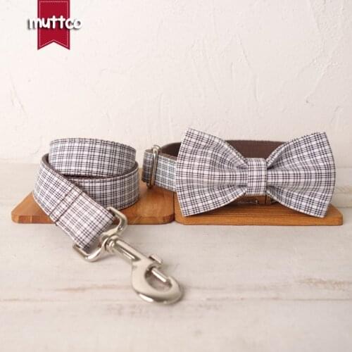 MUTTCO retailing beautiful self-design dog collar WHITE TINY PLAID handmade poly satin and nylon 5 sizes dog collar UDC102