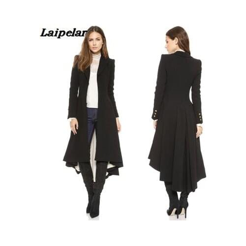 2020 Autumn and Winter New Woolen Coat Female Lapel Suit Cufflinks Folds Swallowtail Womens Woolen Coat Laipelar